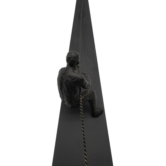 Cast Metal Man CLIMBING ROPE Heavy Sculpture Black and Gold Colours 26" Tall - Picture 7 of 12